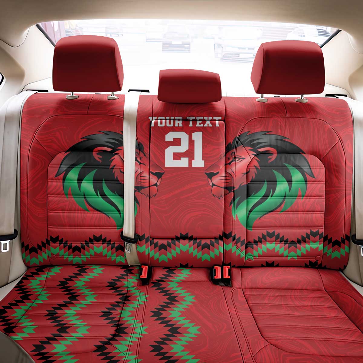 Kenya Cricket Custom Back Car Seat Cover Red Lion Head with Kenyan Pattern - Wonder Print Shop