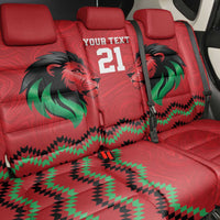 Kenya Cricket Custom Back Car Seat Cover Red Lion Head with Kenyan Pattern - Wonder Print Shop