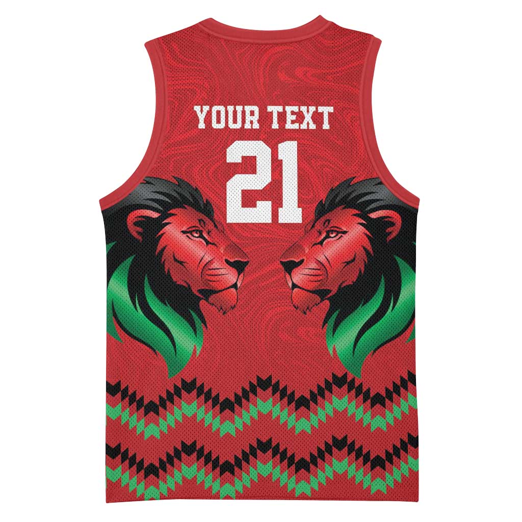 Kenya Cricket Custom Basketball Jersey Red Lion Head with Kenyan Pattern - Wonder Print Shop