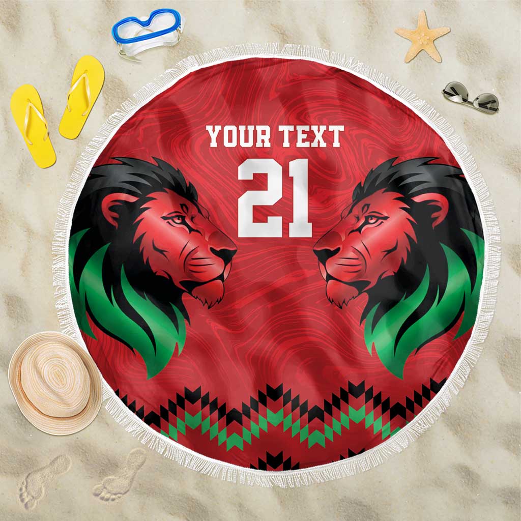 Kenya Cricket Custom Beach Blanket Red Lion Head with Kenyan Pattern - Wonder Print Shop