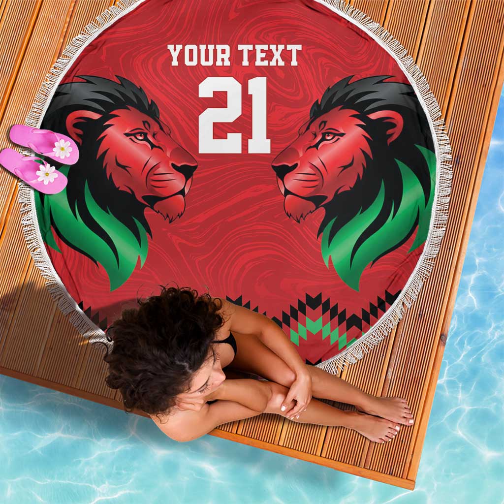 Kenya Cricket Custom Beach Blanket Red Lion Head with Kenyan Pattern - Wonder Print Shop