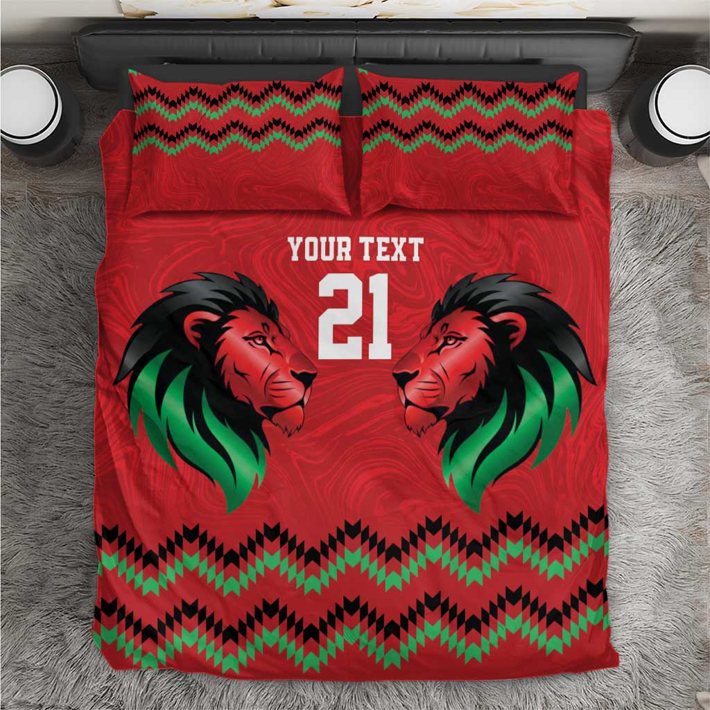 Kenya Cricket Custom Bedding Set Red Lion Head with Kenyan Pattern - Wonder Print Shop