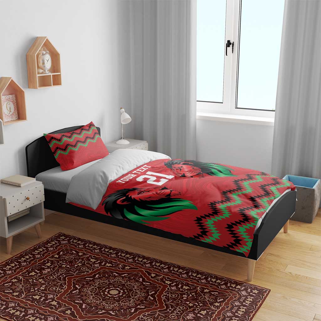 Kenya Cricket Custom Bedding Set Red Lion Head with Kenyan Pattern - Wonder Print Shop