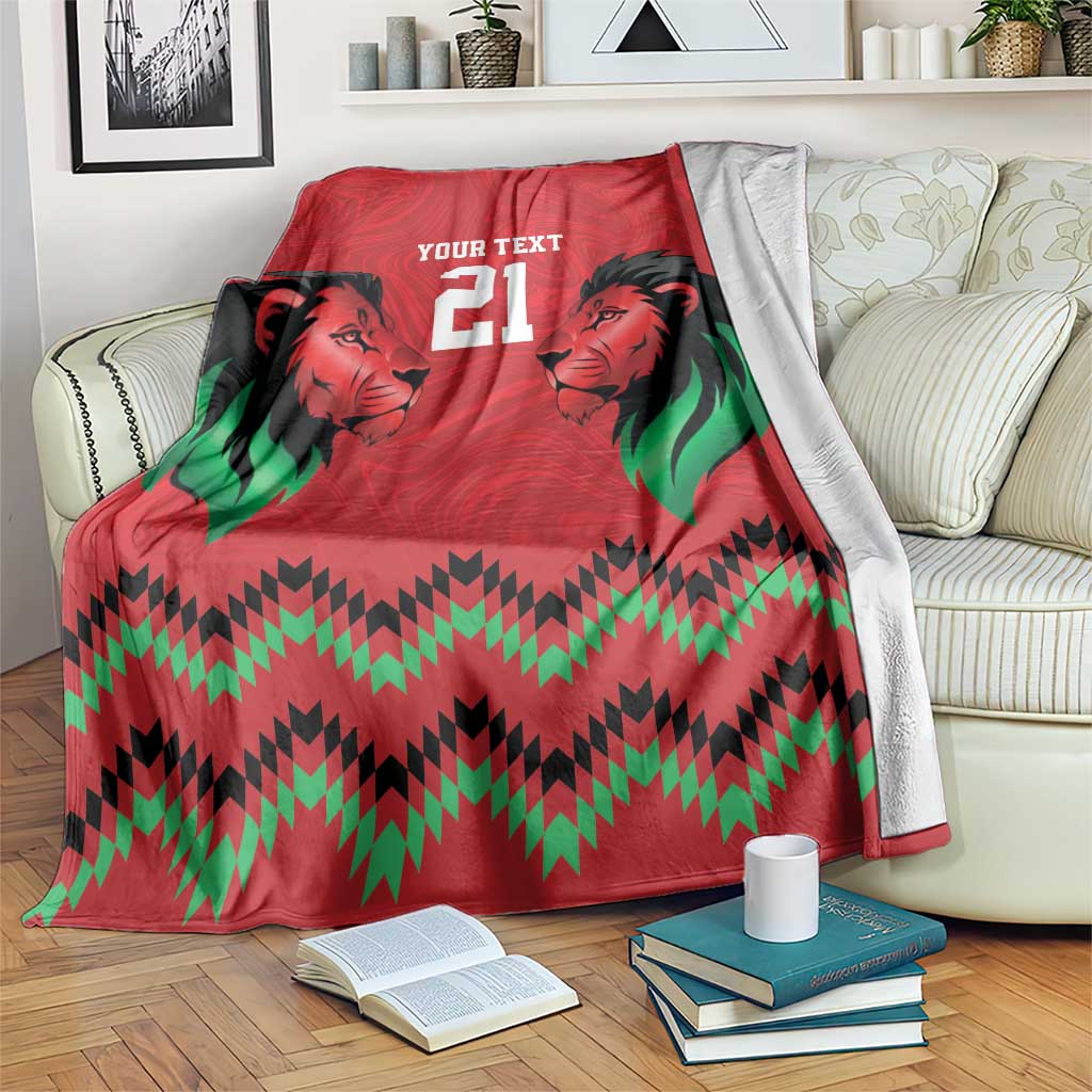 Kenya Cricket Custom Blanket Red Lion Head with Kenyan Pattern - Wonder Print Shop