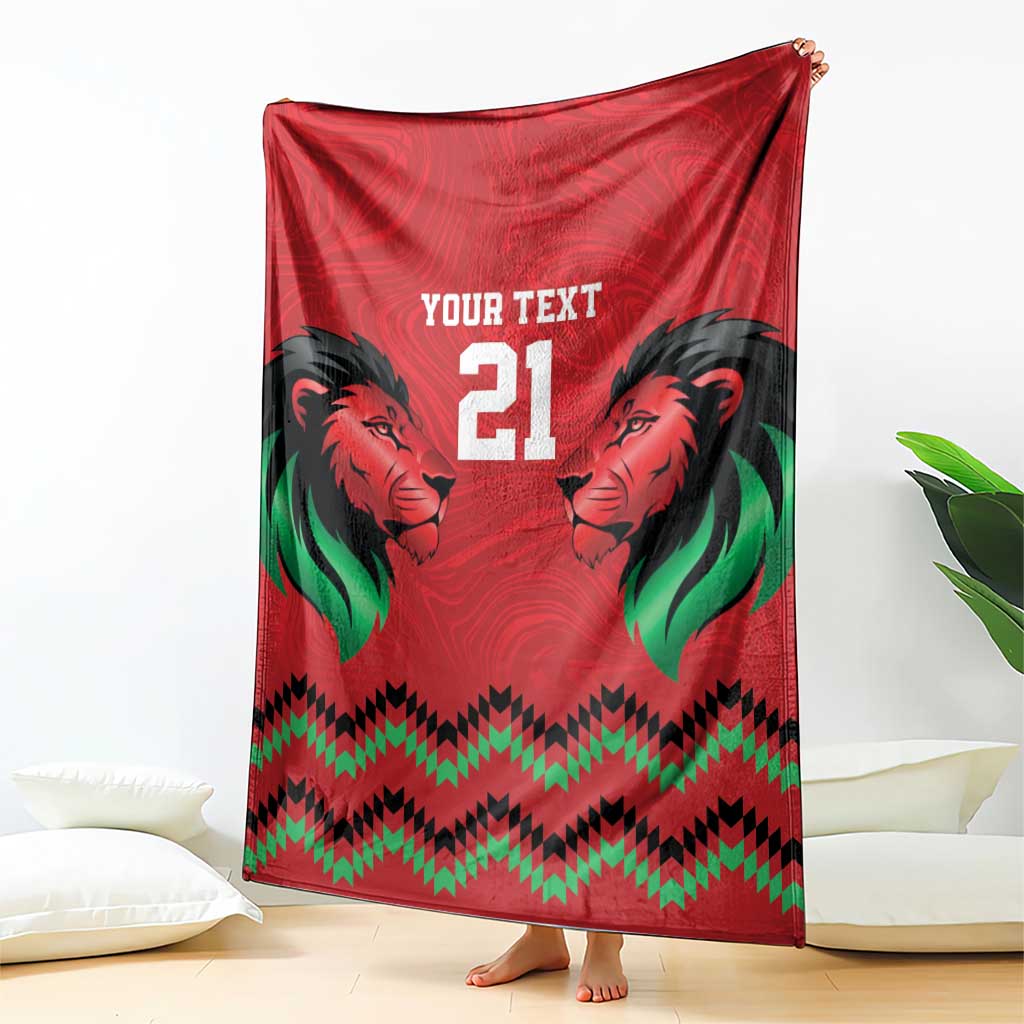 Kenya Cricket Custom Blanket Red Lion Head with Kenyan Pattern - Wonder Print Shop