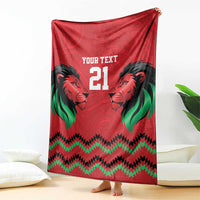 Kenya Cricket Custom Blanket Red Lion Head with Kenyan Pattern - Wonder Print Shop