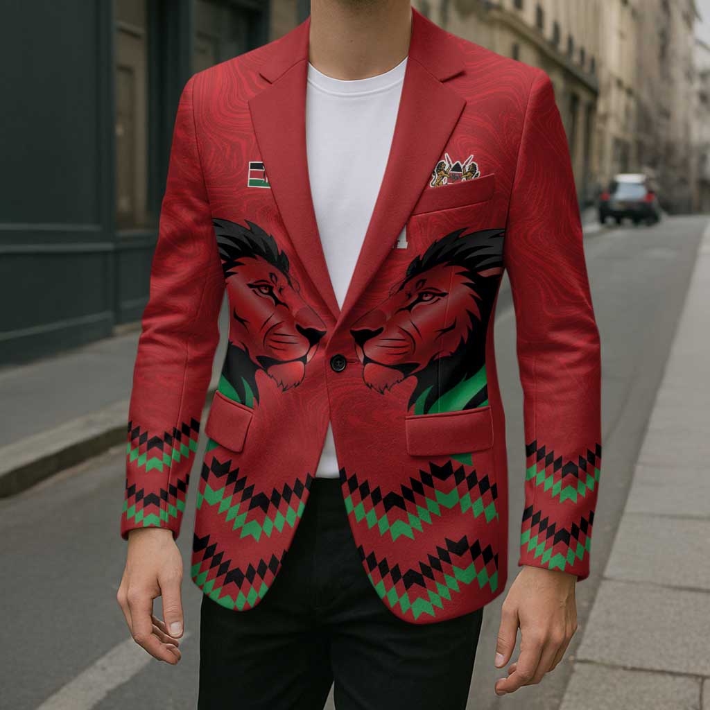 Kenya Cricket Custom Blazer Red Lion Head with Kenyan Pattern - Wonder Print Shop