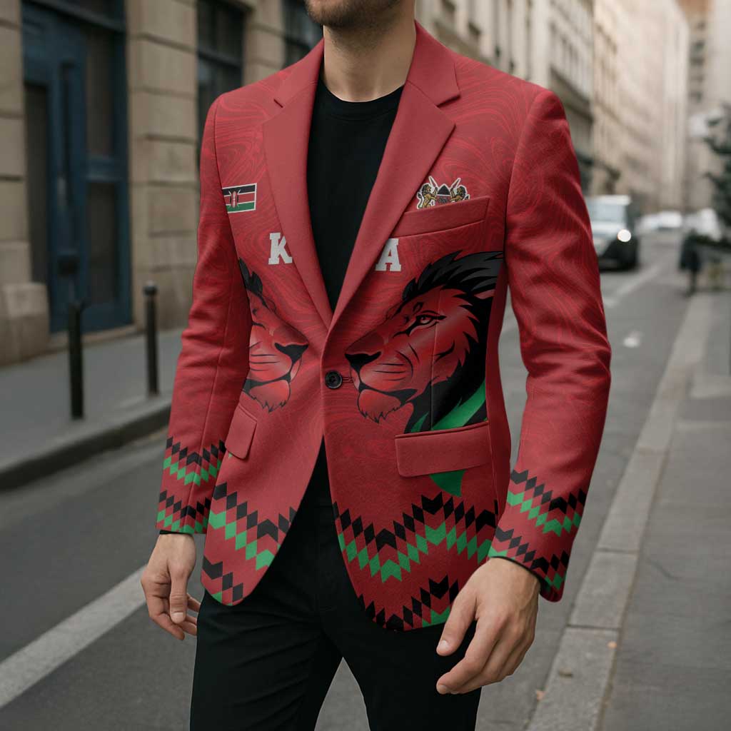 Kenya Cricket Custom Blazer Red Lion Head with Kenyan Pattern - Wonder Print Shop