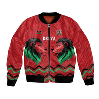 Kenya Cricket Custom Bomber Jacket Red Lion Head with Kenyan Pattern - Wonder Print Shop