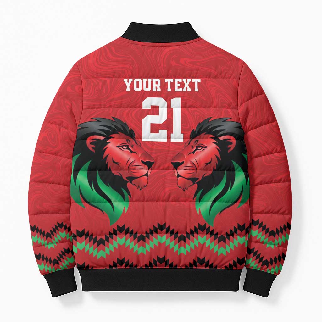 Kenya Cricket Custom Bomber Puffer Jacket Red Lion Head with Kenyan Pattern - Wonder Print Shop