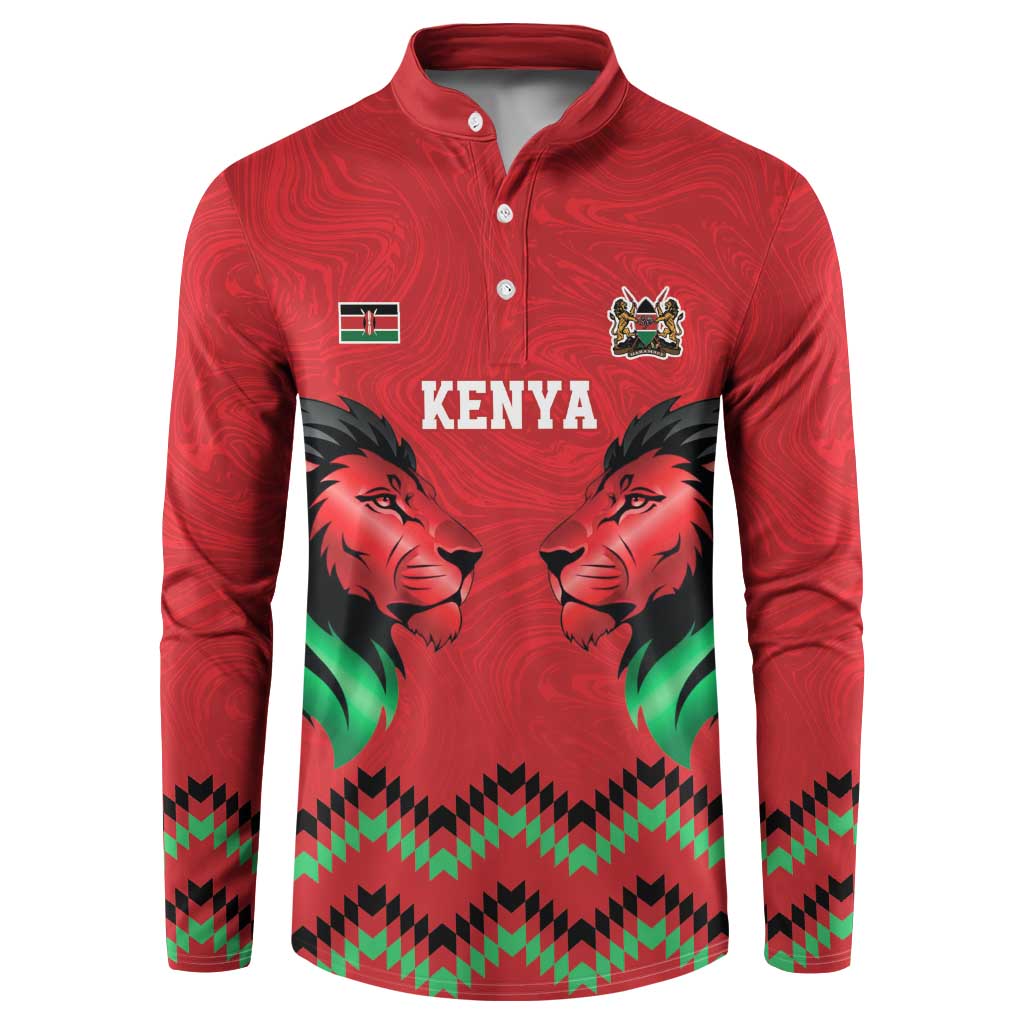 Kenya Cricket Custom Button Sweatshirt Red Lion Head with Kenyan Pattern - Wonder Print Shop