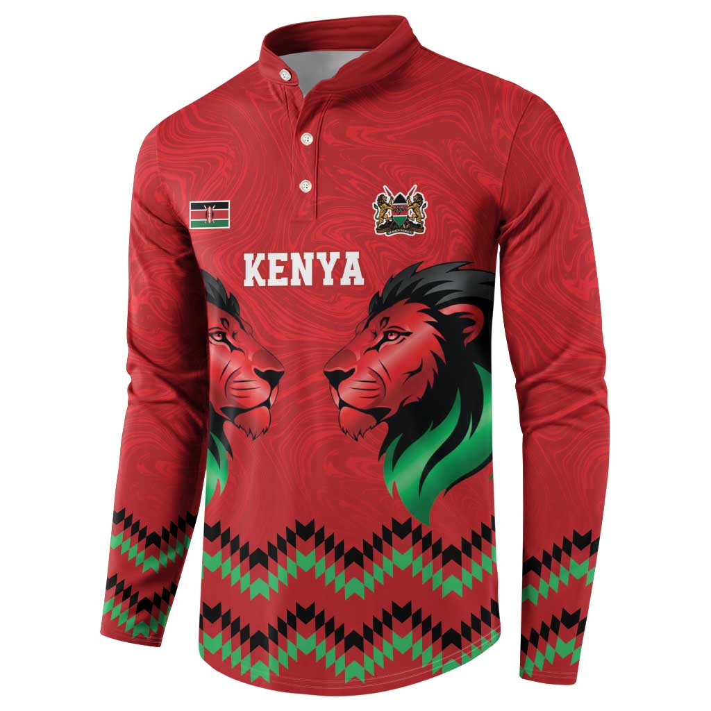 Kenya Cricket Custom Button Sweatshirt Red Lion Head with Kenyan Pattern - Wonder Print Shop