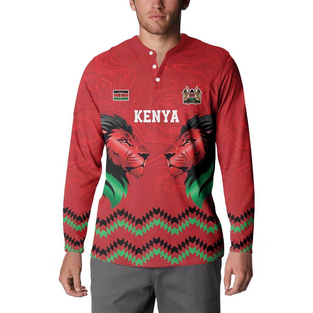 Kenya Cricket Custom Button Sweatshirt Red Lion Head with Kenyan Pattern - Wonder Print Shop
