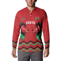 Kenya Cricket Custom Button Sweatshirt Red Lion Head with Kenyan Pattern - Wonder Print Shop