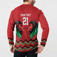 Kenya Cricket Custom Button Sweatshirt Red Lion Head with Kenyan Pattern - Wonder Print Shop
