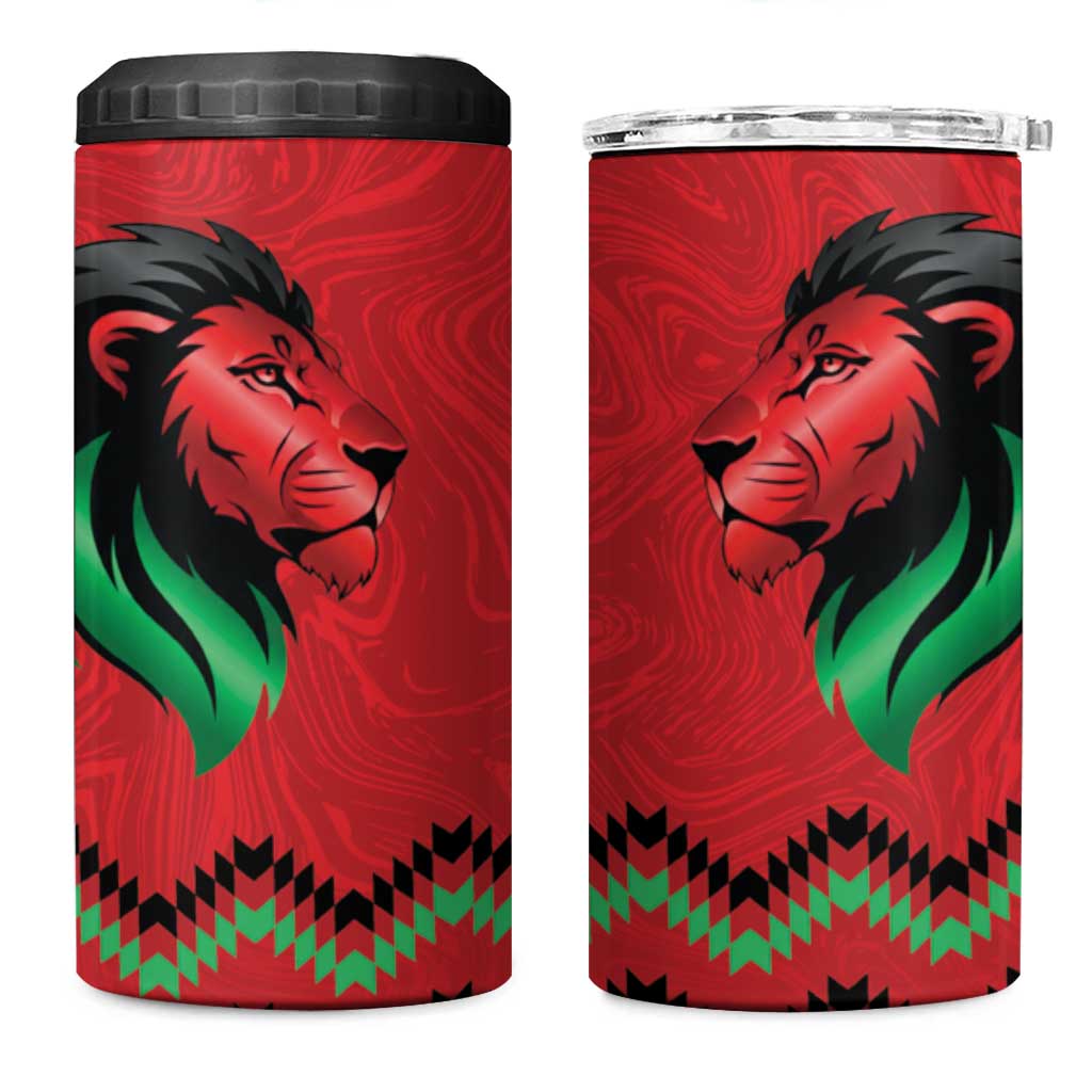 Kenya Cricket Custom 4 in 1 Can Cooler Tumbler Red Lion Head with Kenyan Pattern - Wonder Print Shop