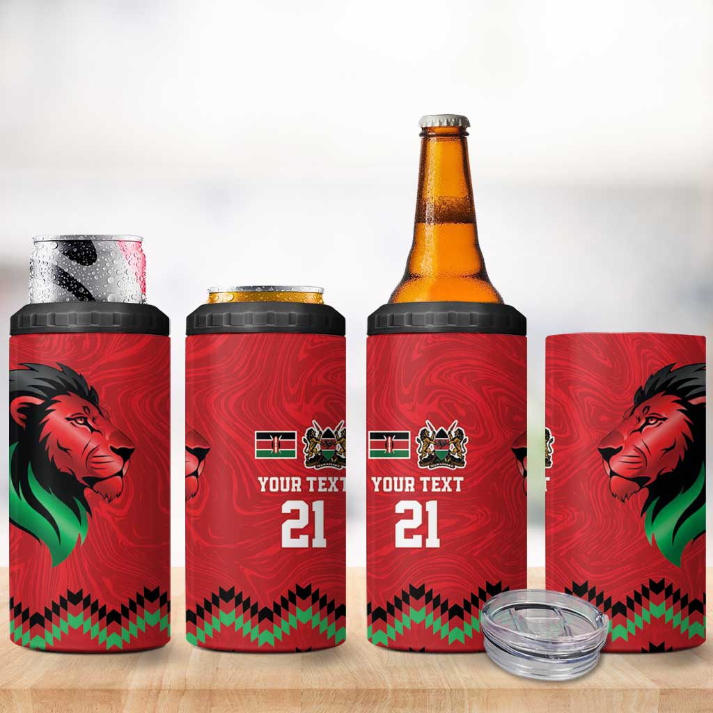 Kenya Cricket Custom 4 in 1 Can Cooler Tumbler Red Lion Head with Kenyan Pattern - Wonder Print Shop