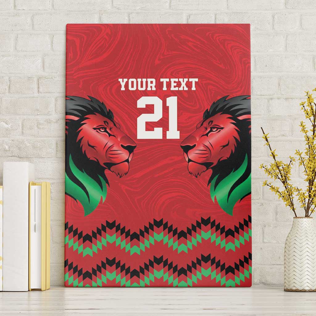Kenya Cricket Custom Canvas Wall Art Red Lion Head with Kenyan Pattern - Wonder Print Shop