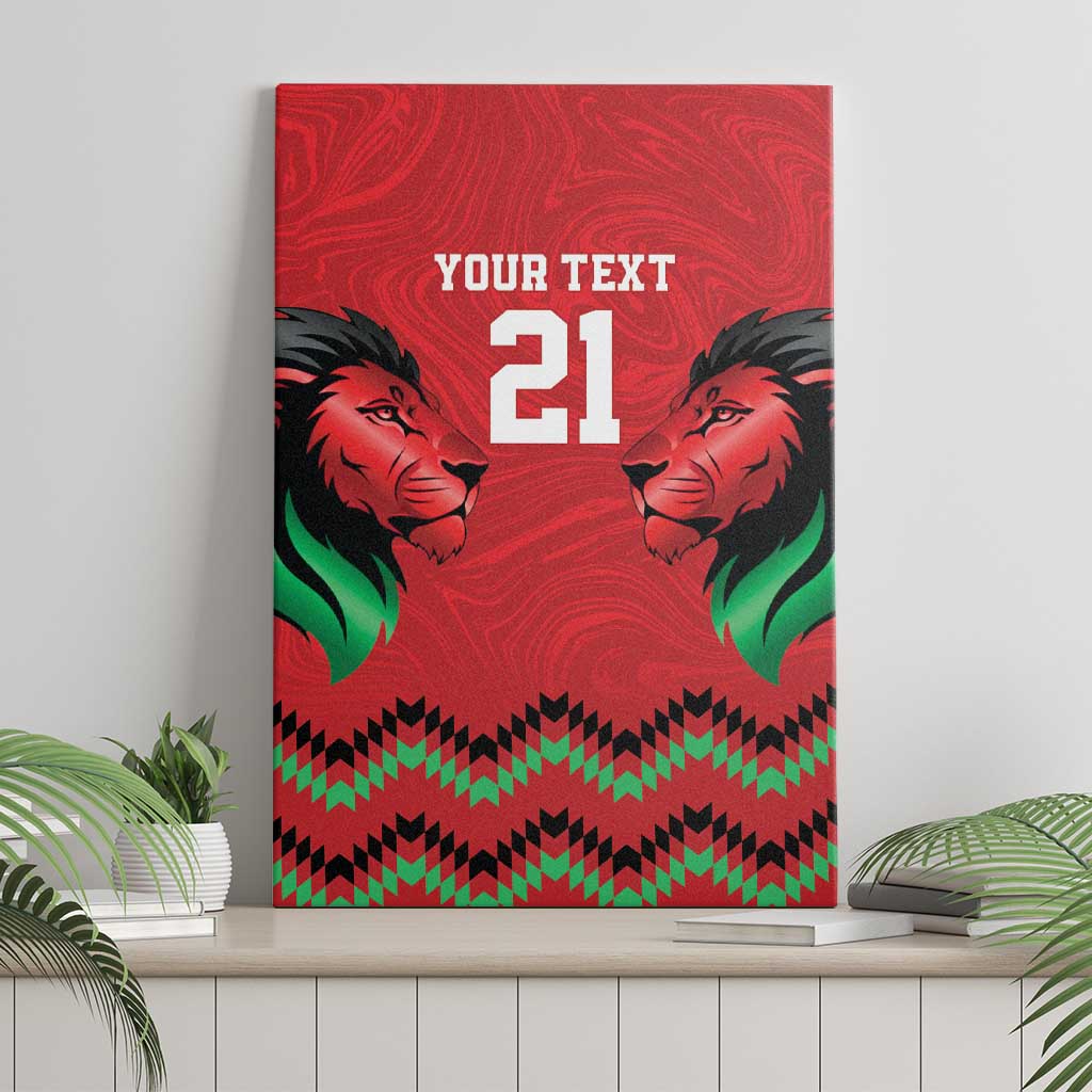 Kenya Cricket Custom Canvas Wall Art Red Lion Head with Kenyan Pattern - Wonder Print Shop
