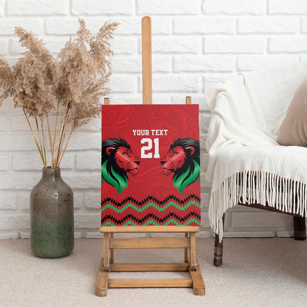 Kenya Cricket Custom Canvas Wall Art Red Lion Head with Kenyan Pattern - Wonder Print Shop