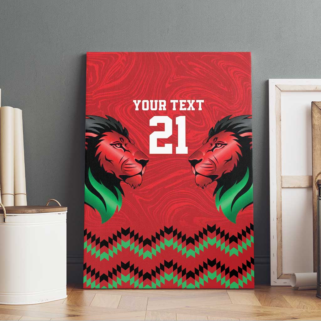 Kenya Cricket Custom Canvas Wall Art Red Lion Head with Kenyan Pattern - Wonder Print Shop