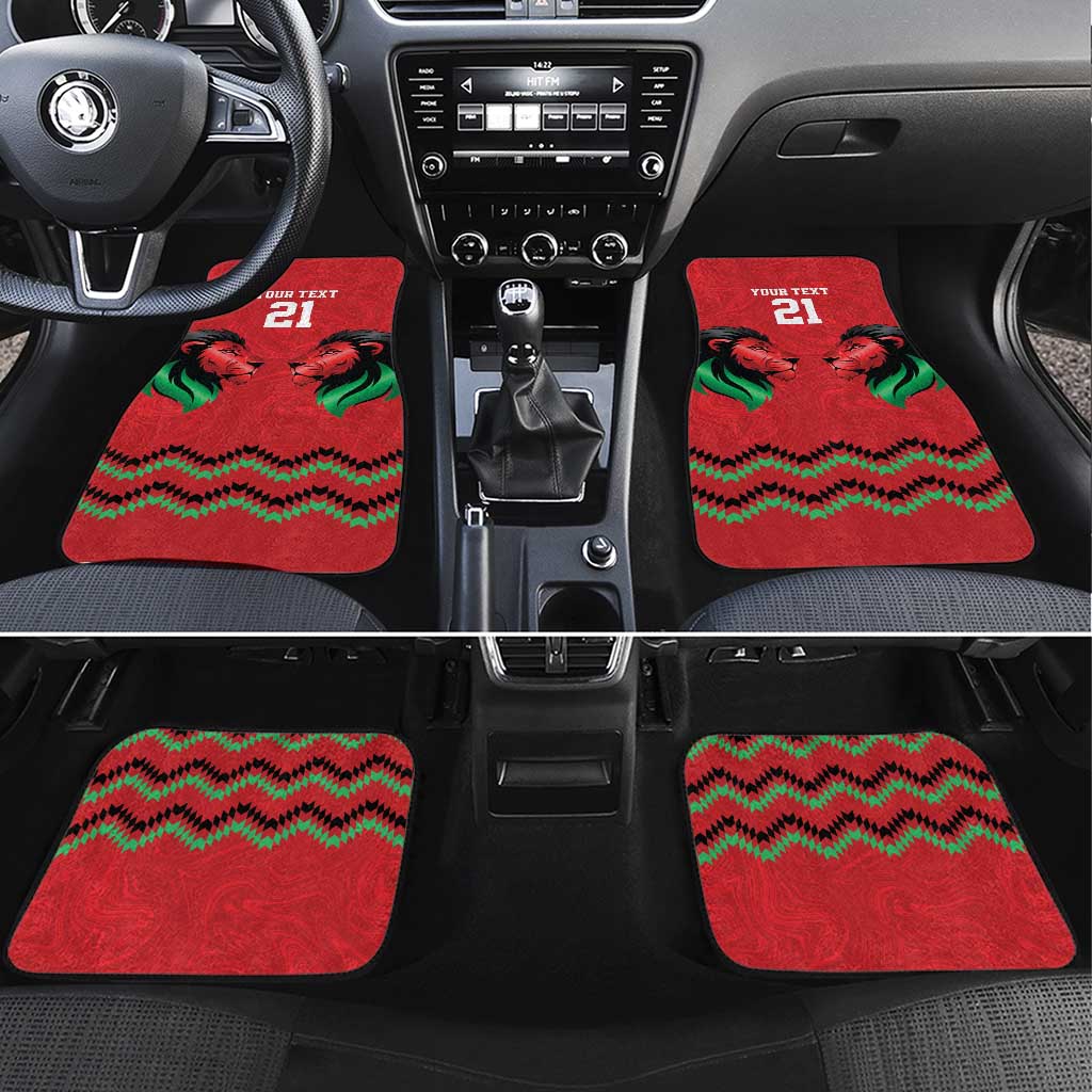 Kenya Cricket Custom Car Mats Red Lion Head with Kenyan Pattern - Wonder Print Shop