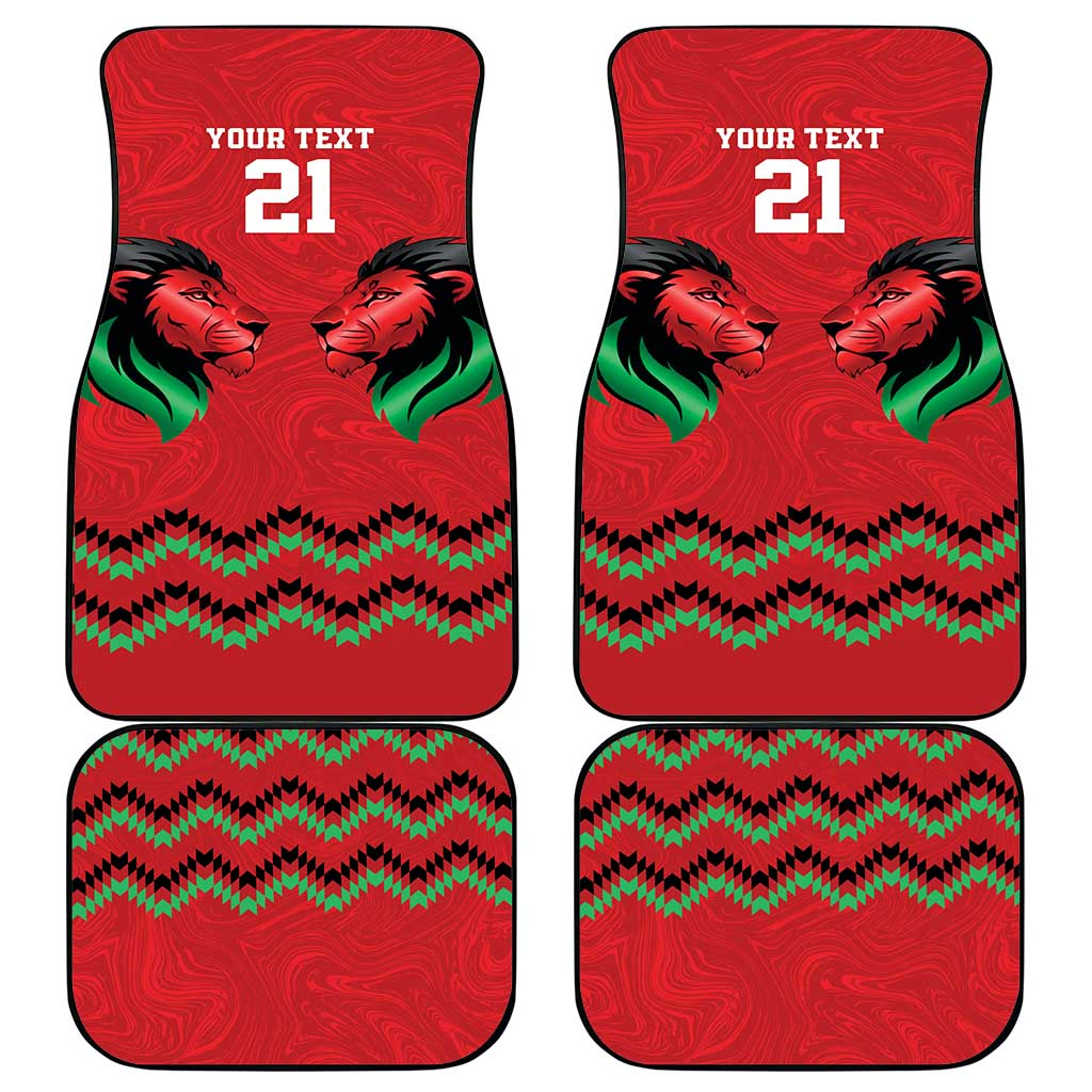 Kenya Cricket Custom Car Mats Red Lion Head with Kenyan Pattern - Wonder Print Shop