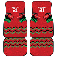 Kenya Cricket Custom Car Mats Red Lion Head with Kenyan Pattern - Wonder Print Shop