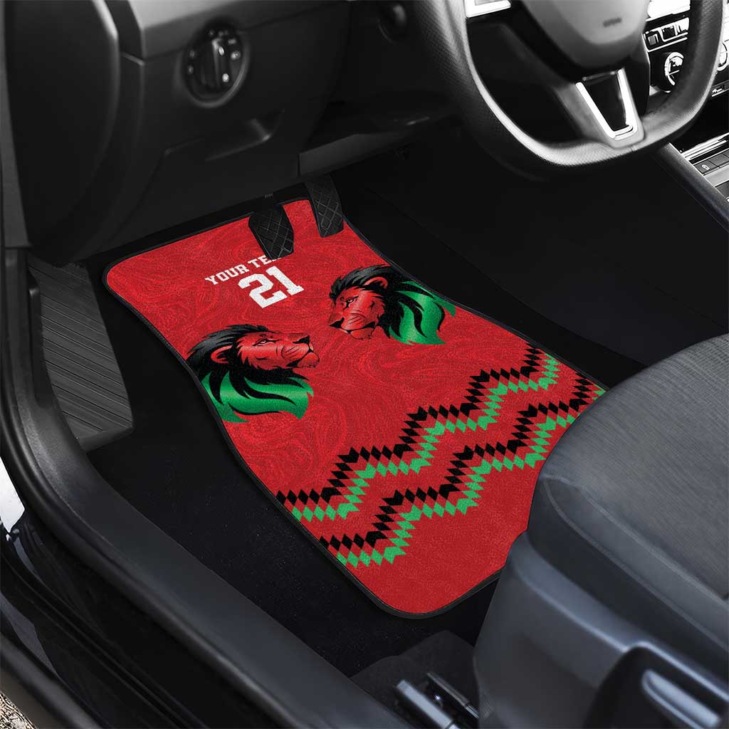 Kenya Cricket Custom Car Mats Red Lion Head with Kenyan Pattern - Wonder Print Shop