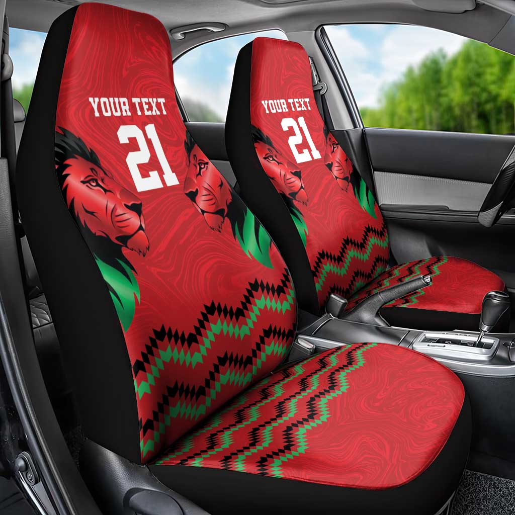 Kenya Cricket Custom Car Seat Cover Red Lion Head with Kenyan Pattern - Wonder Print Shop