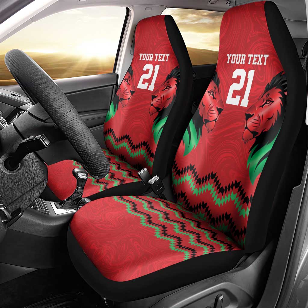 Kenya Cricket Custom Car Seat Cover Red Lion Head with Kenyan Pattern - Wonder Print Shop