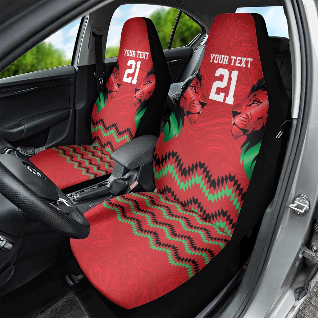 Kenya Cricket Custom Car Seat Cover Red Lion Head with Kenyan Pattern - Wonder Print Shop
