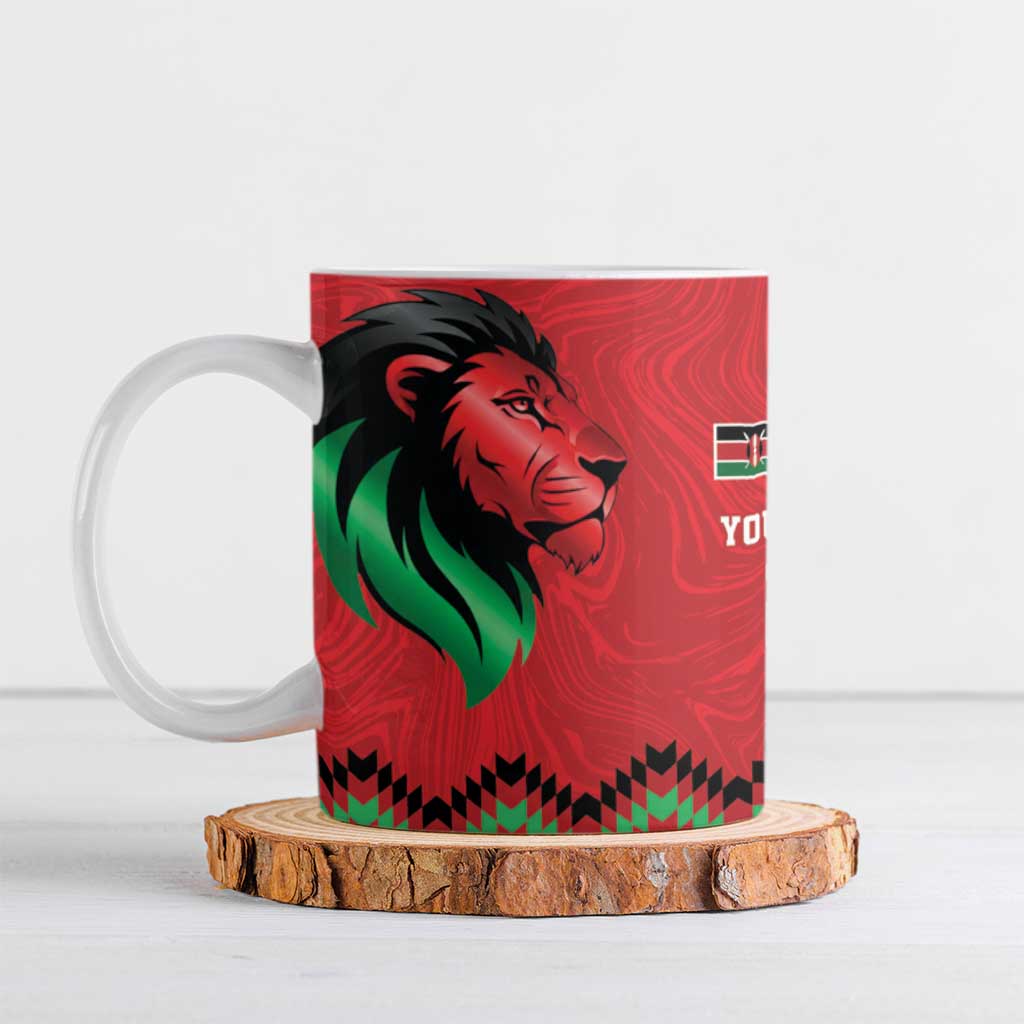 Kenya Cricket Custom Ceramic Mug Red Lion Head with Kenyan Pattern - Wonder Print Shop