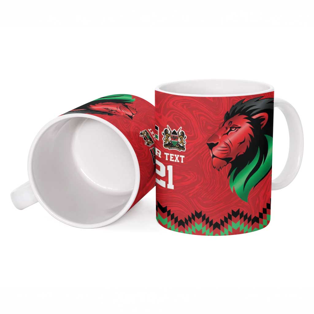 Kenya Cricket Custom Ceramic Mug Red Lion Head with Kenyan Pattern - Wonder Print Shop