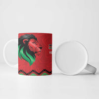 Kenya Cricket Custom Ceramic Mug Red Lion Head with Kenyan Pattern - Wonder Print Shop