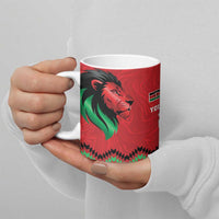 Kenya Cricket Custom Ceramic Mug Red Lion Head with Kenyan Pattern - Wonder Print Shop