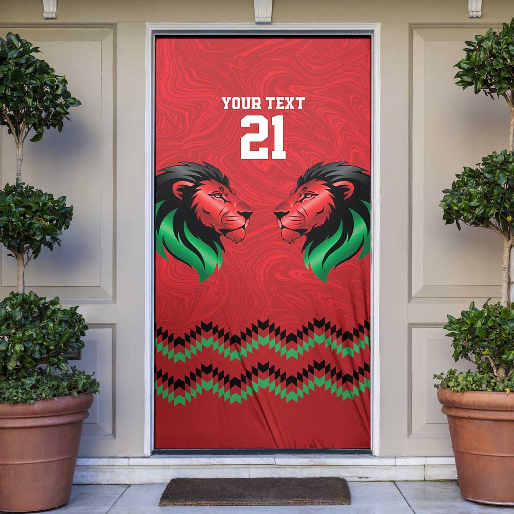 Kenya Cricket Custom Door Cover Red Lion Head with Kenyan Pattern - Wonder Print Shop