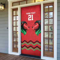 Kenya Cricket Custom Door Cover Red Lion Head with Kenyan Pattern - Wonder Print Shop