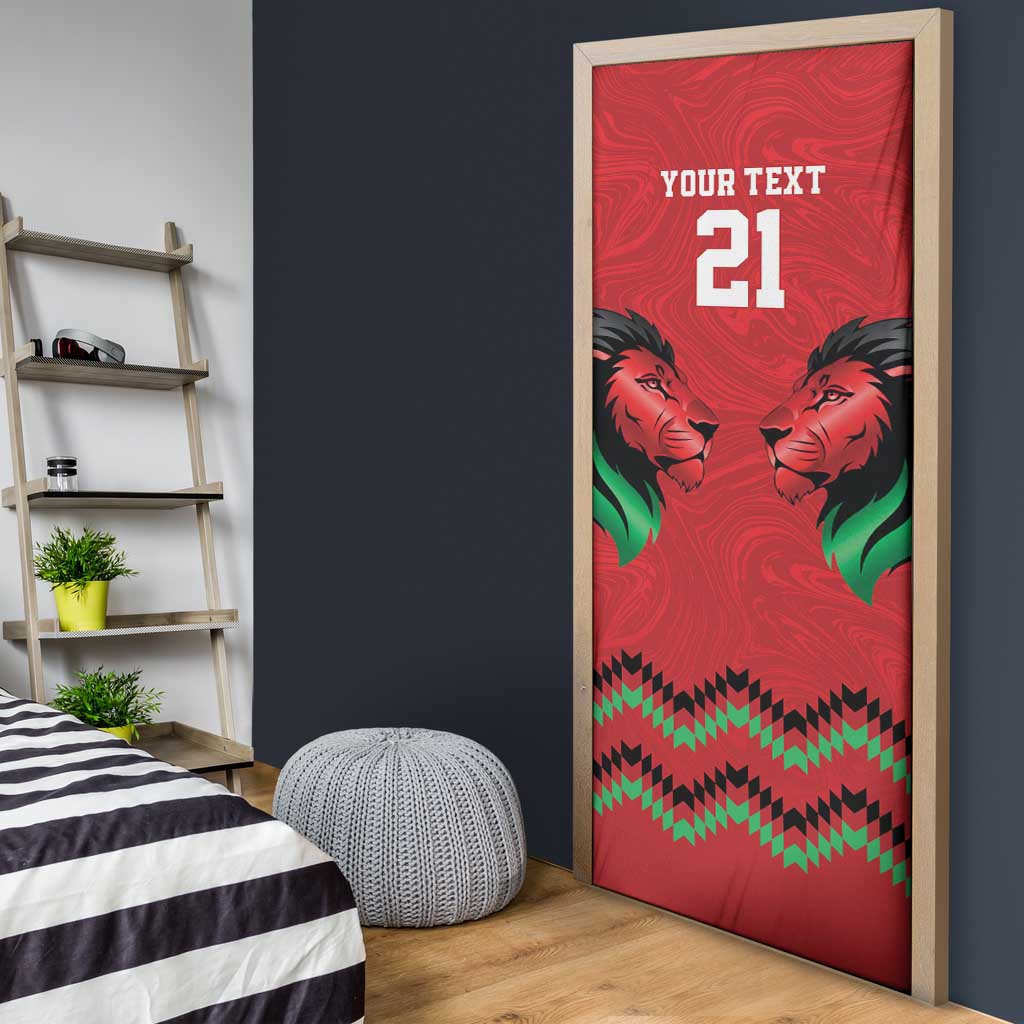 Kenya Cricket Custom Door Cover Red Lion Head with Kenyan Pattern - Wonder Print Shop