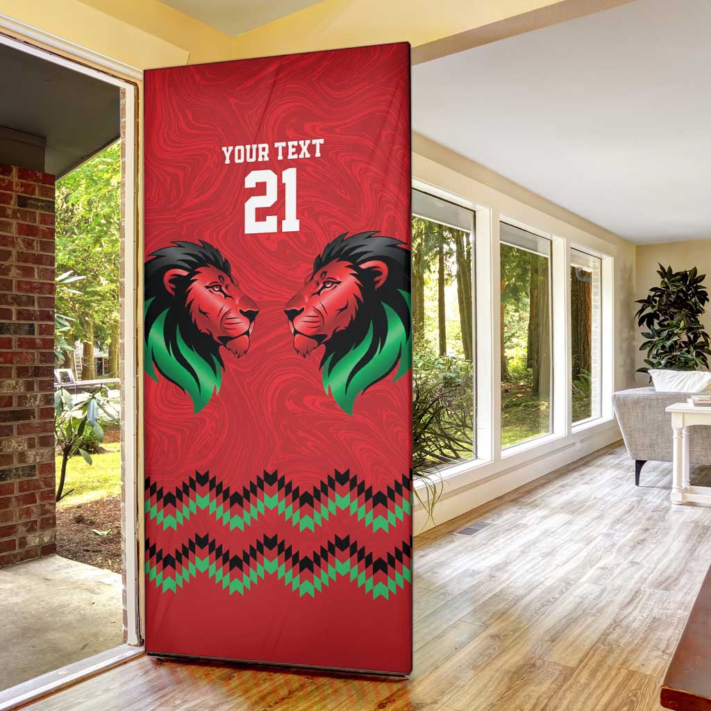 Kenya Cricket Custom Door Cover Red Lion Head with Kenyan Pattern - Wonder Print Shop