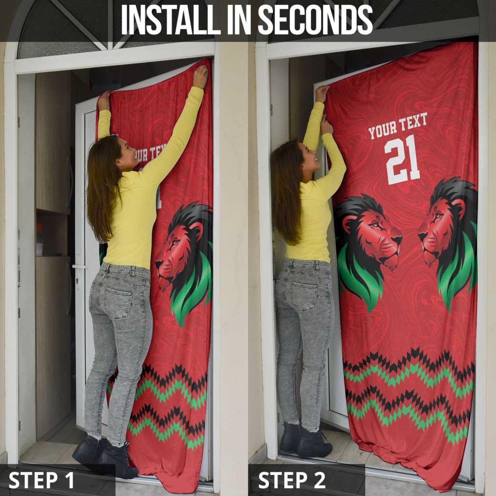 Kenya Cricket Custom Door Cover Red Lion Head with Kenyan Pattern - Wonder Print Shop