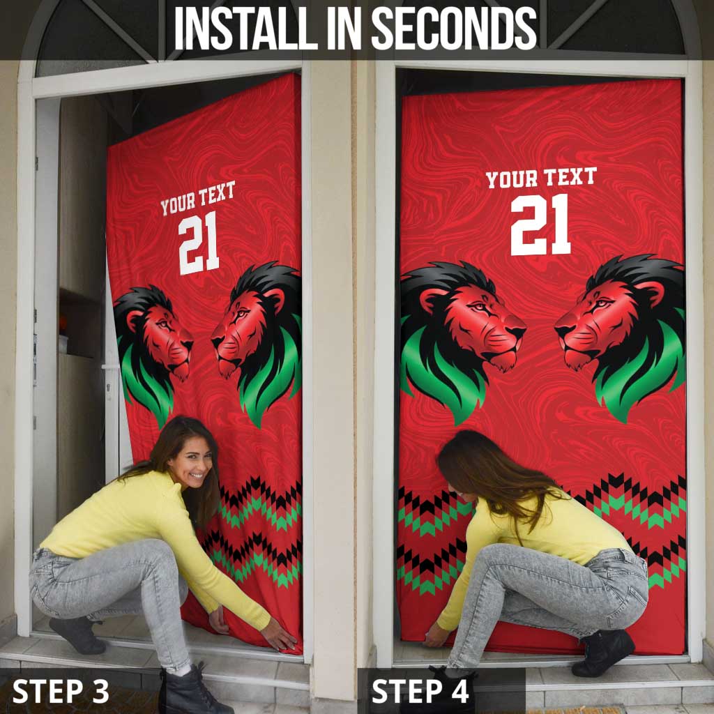 Kenya Cricket Custom Door Cover Red Lion Head with Kenyan Pattern - Wonder Print Shop