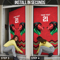 Kenya Cricket Custom Door Cover Red Lion Head with Kenyan Pattern - Wonder Print Shop