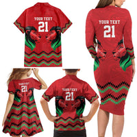 Kenya Cricket Custom Family Matching Long Sleeve Bodycon Dress and Hawaiian Shirt Red Lion Head with Kenyan Pattern - Wonder Print Shop
