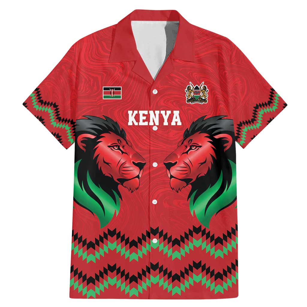 Kenya Cricket Custom Family Matching Mermaid Dress and Hawaiian Shirt Red Lion Head with Kenyan Pattern - Wonder Print Shop