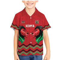 Kenya Cricket Custom Family Matching Mermaid Dress and Hawaiian Shirt Red Lion Head with Kenyan Pattern - Wonder Print Shop