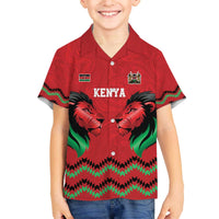 Kenya Cricket Custom Family Matching Off The Shoulder Long Sleeve Dress and Hawaiian Shirt Red Lion Head with Kenyan Pattern - Wonder Print Shop