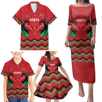 Kenya Cricket Custom Family Matching Puletasi and Hawaiian Shirt Red Lion Head with Kenyan Pattern - Wonder Print Shop
