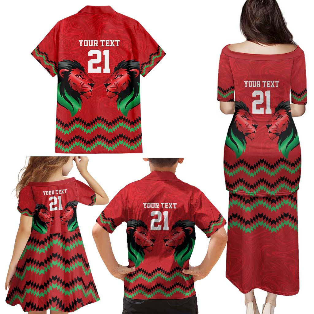 Kenya Cricket Custom Family Matching Puletasi and Hawaiian Shirt Red Lion Head with Kenyan Pattern - Wonder Print Shop