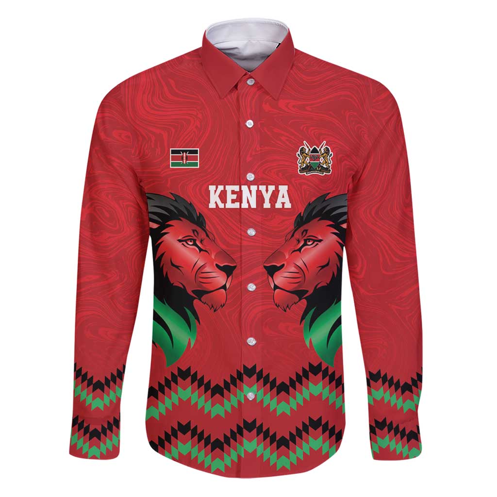 Kenya Cricket Custom Family Matching Puletasi and Hawaiian Shirt Red Lion Head with Kenyan Pattern - Wonder Print Shop
